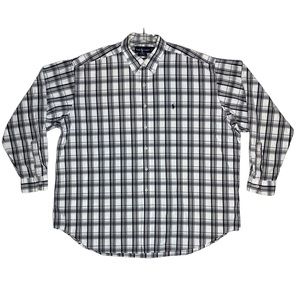 Polo Ralph Lauren Blake Mens XXL Long Sleeve Button Front Plaid Black White USA
